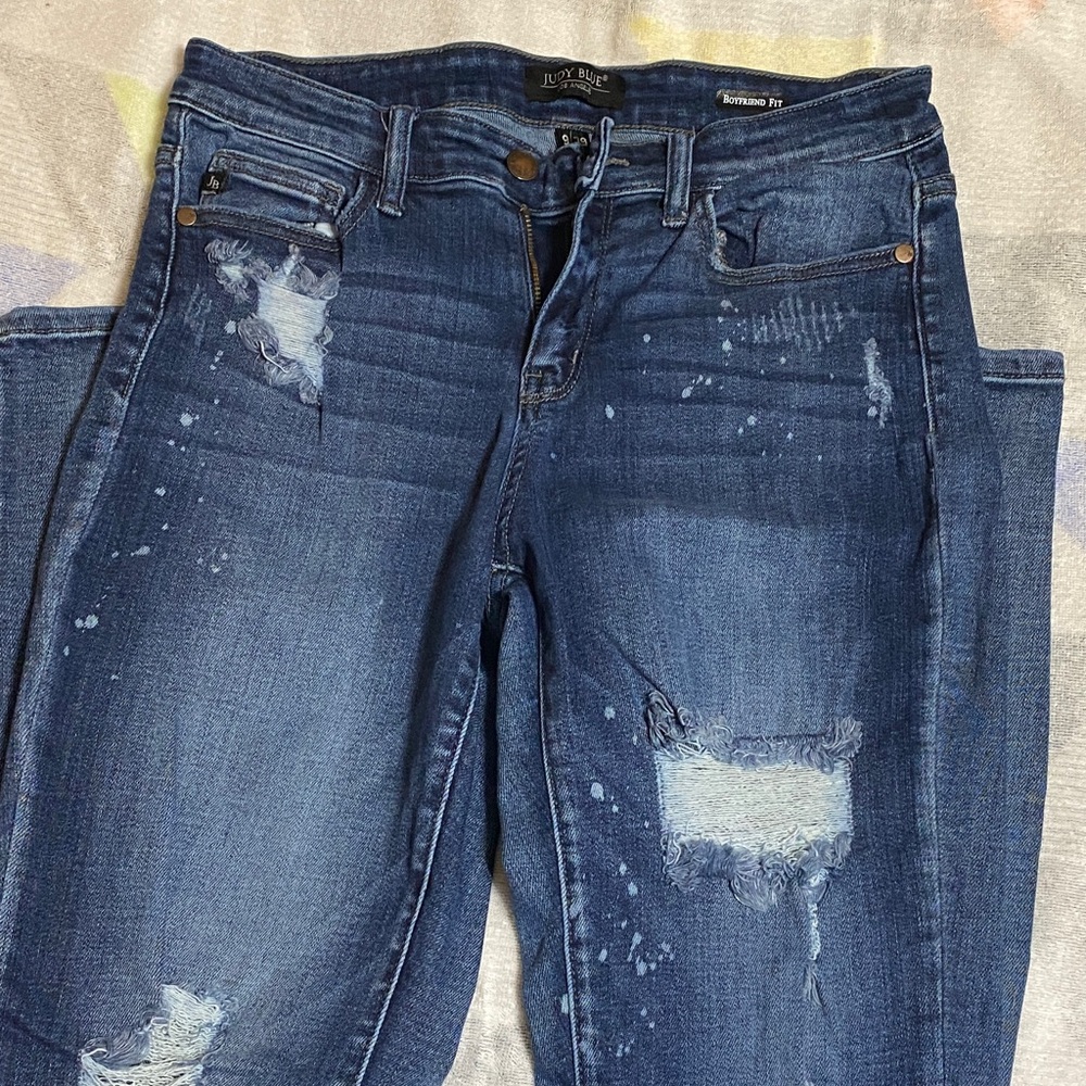 Judy Blue Dark Wash Distressed Jeans Boyfriend Fit
